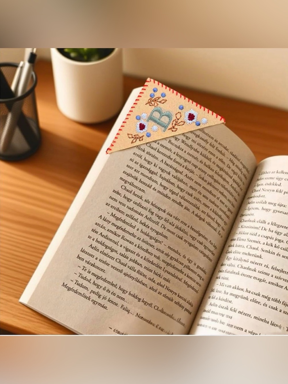 Embroidered Felt Corner Bookmark in Tan with Initial B - Picture 2 of 3